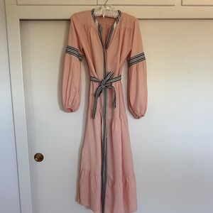 Lemlem Peach Long Sleeve Dress with Charcoal Stripes